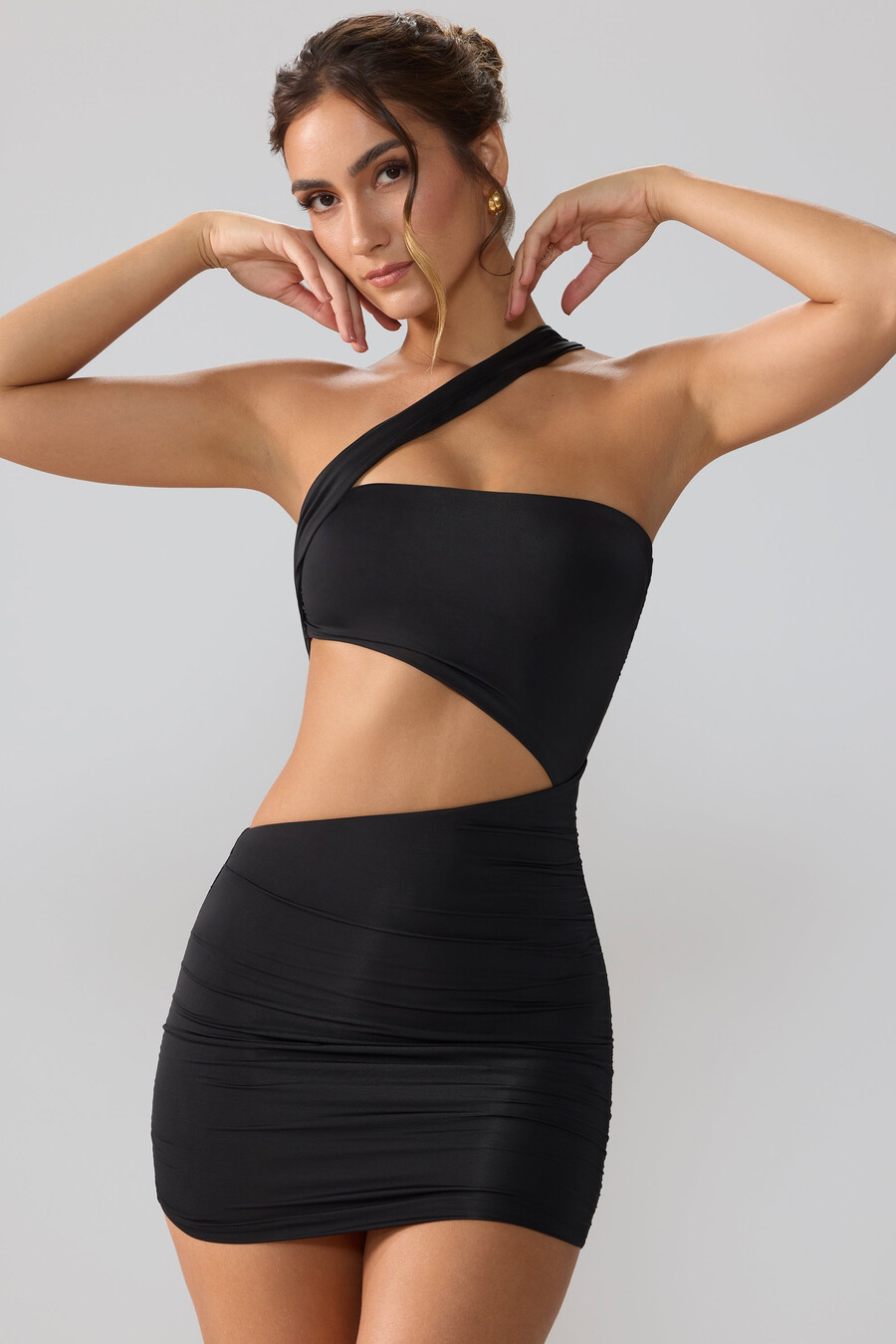 slinky jersey ruched cut out -minimekko mustana