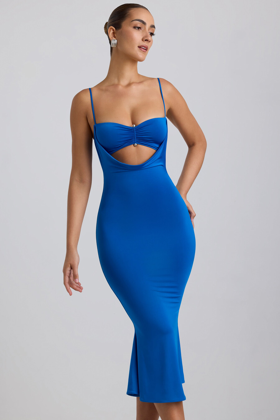 slinky jersey ruched cut-out midaxi -mekko koboltinsinisena