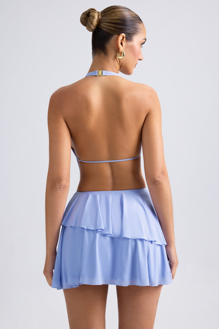 röyhelöinen aukkoinen halterneck-minimekko väri periwinkle blue
