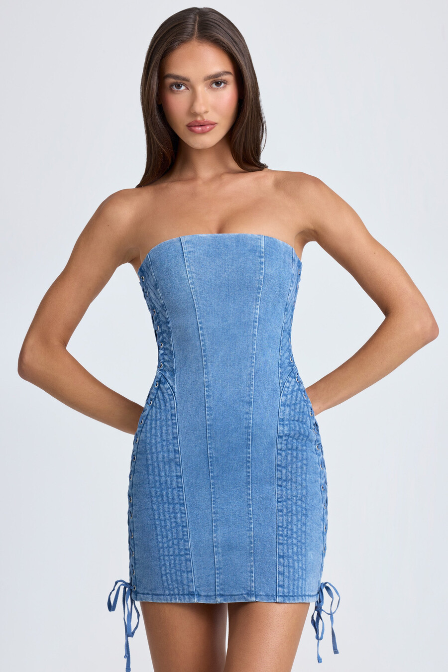 bandeau-nauhallinen minimekko keskisininen kivipesun värinen