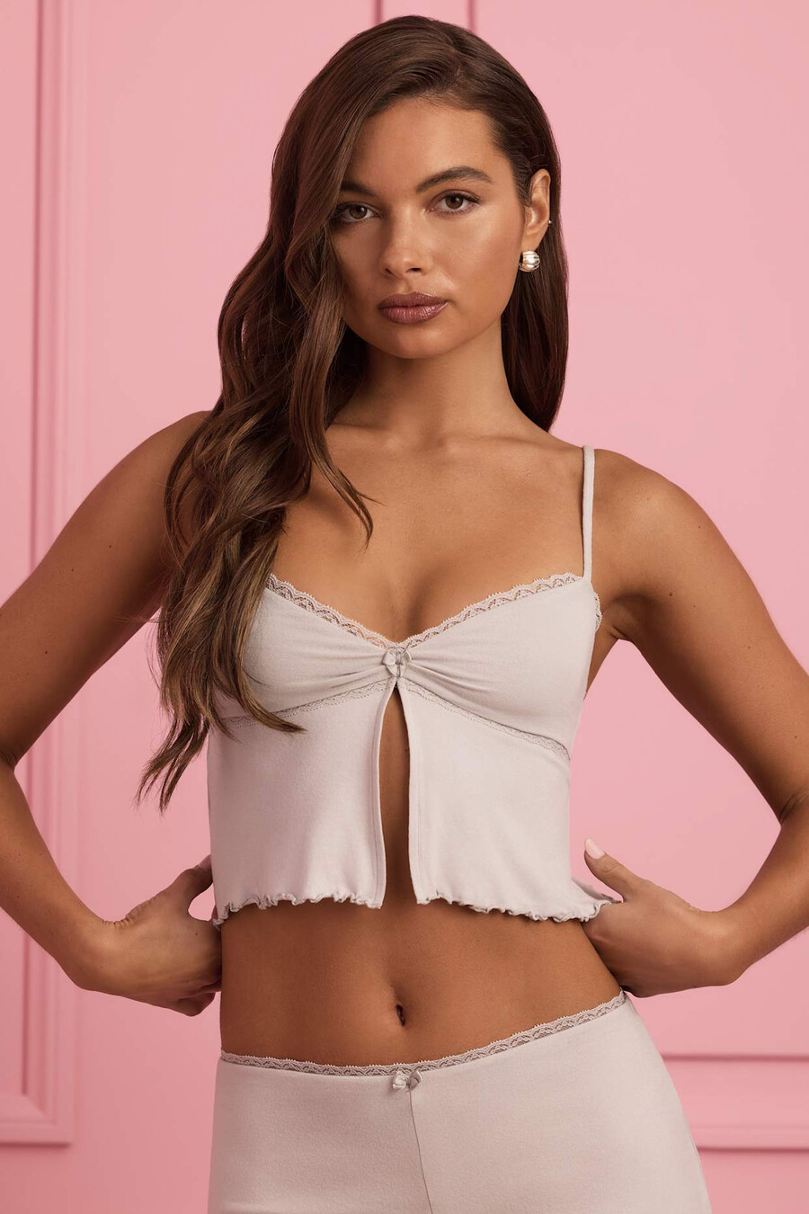 pitsireunainen babydoll-pyjamatoppi harmaa