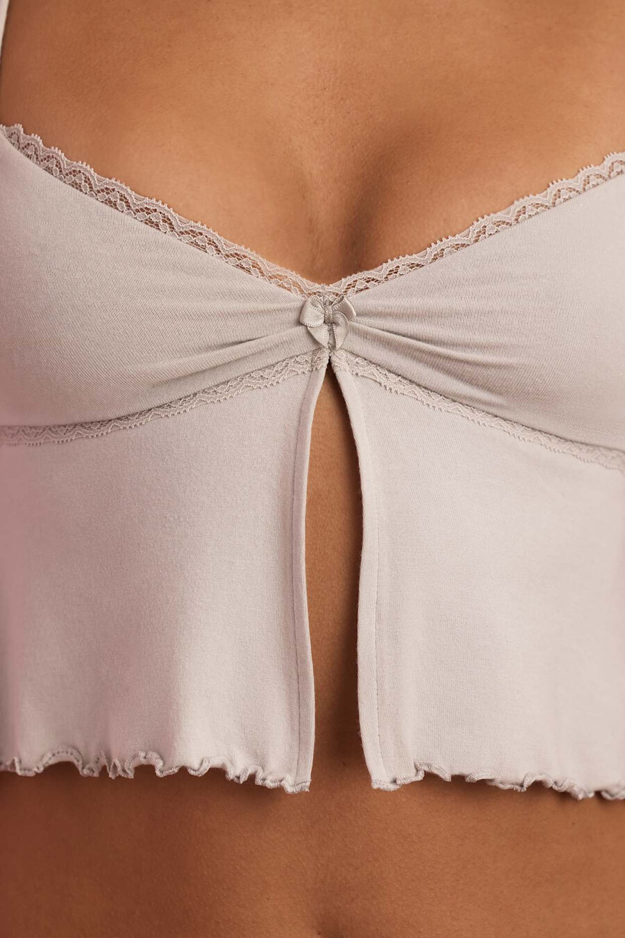 pitsireunainen babydoll-pyjamatoppi harmaa
