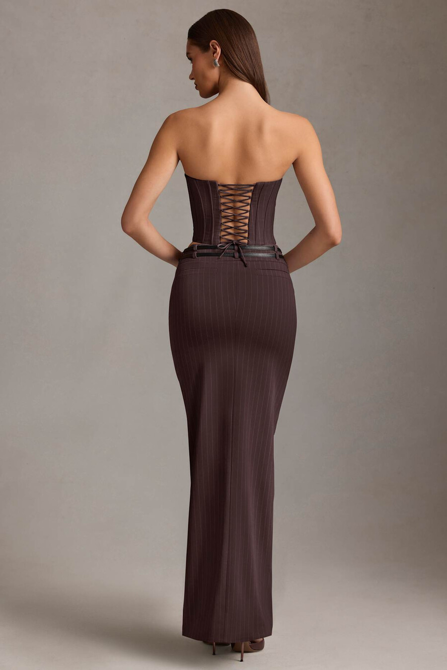 pinstripe low rise maxi -hame suklaanruskeana