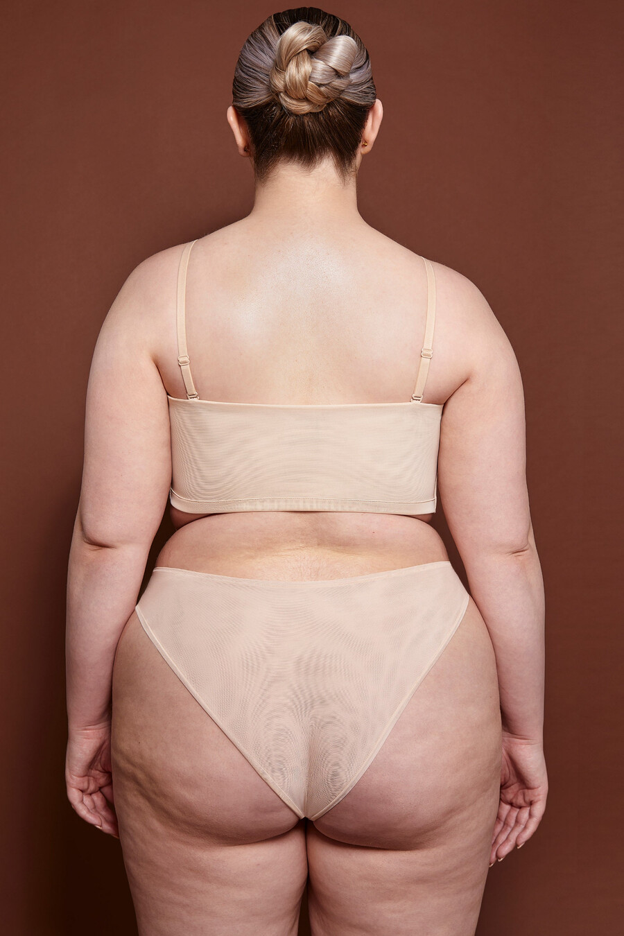 pehmeä verkkokangas bandeau-rintaliivit beigeinä