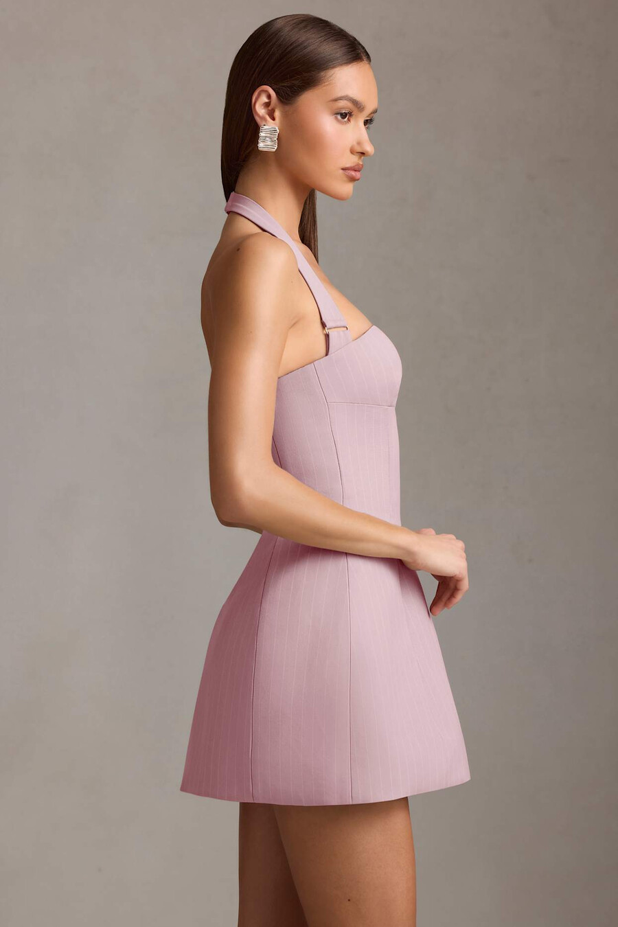 pinstripe halterneck -rakenteinen a-linjainen minimekko väri malva