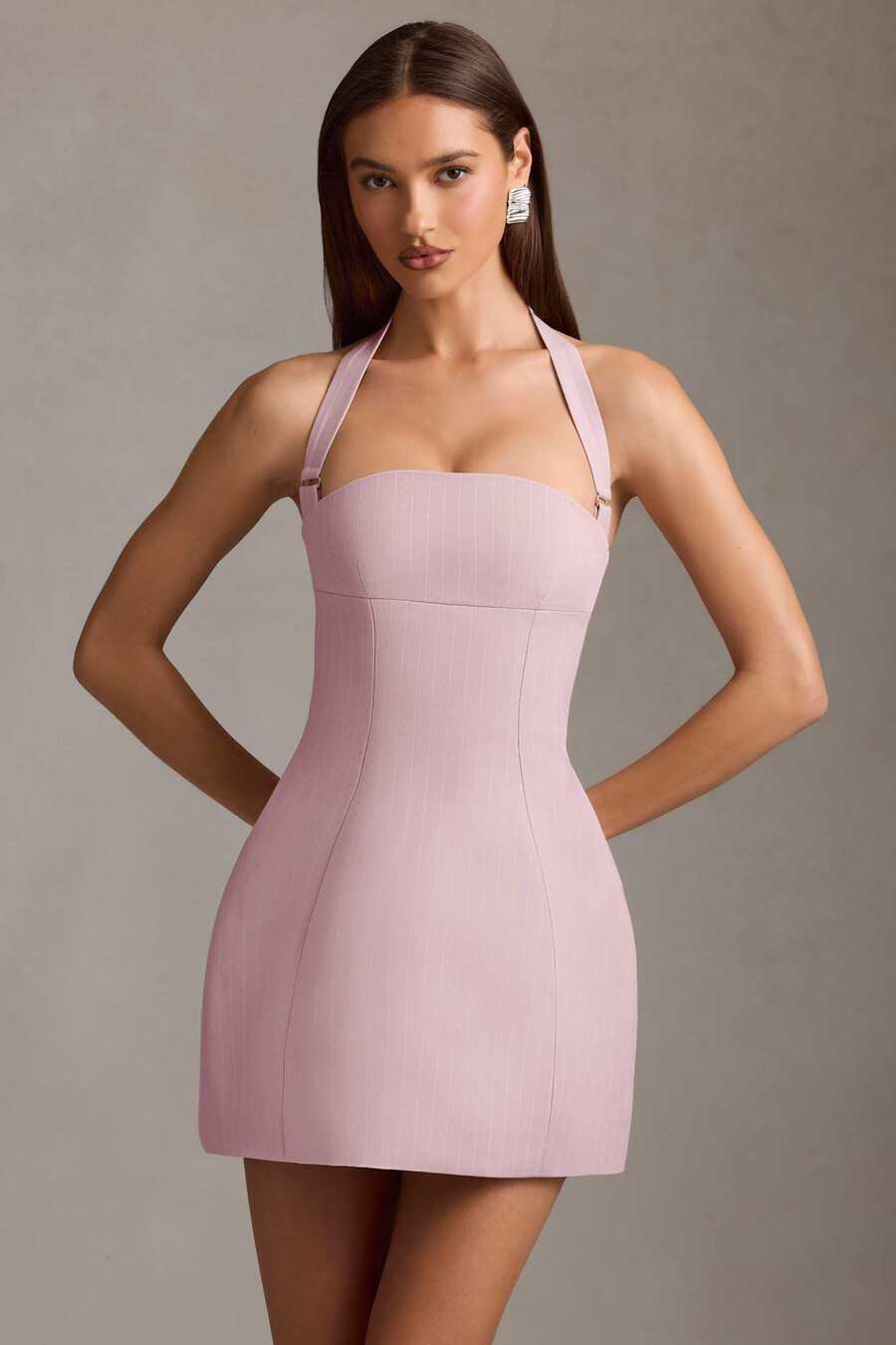 pinstripe halterneck -rakenteinen a-linjainen minimekko väri malva