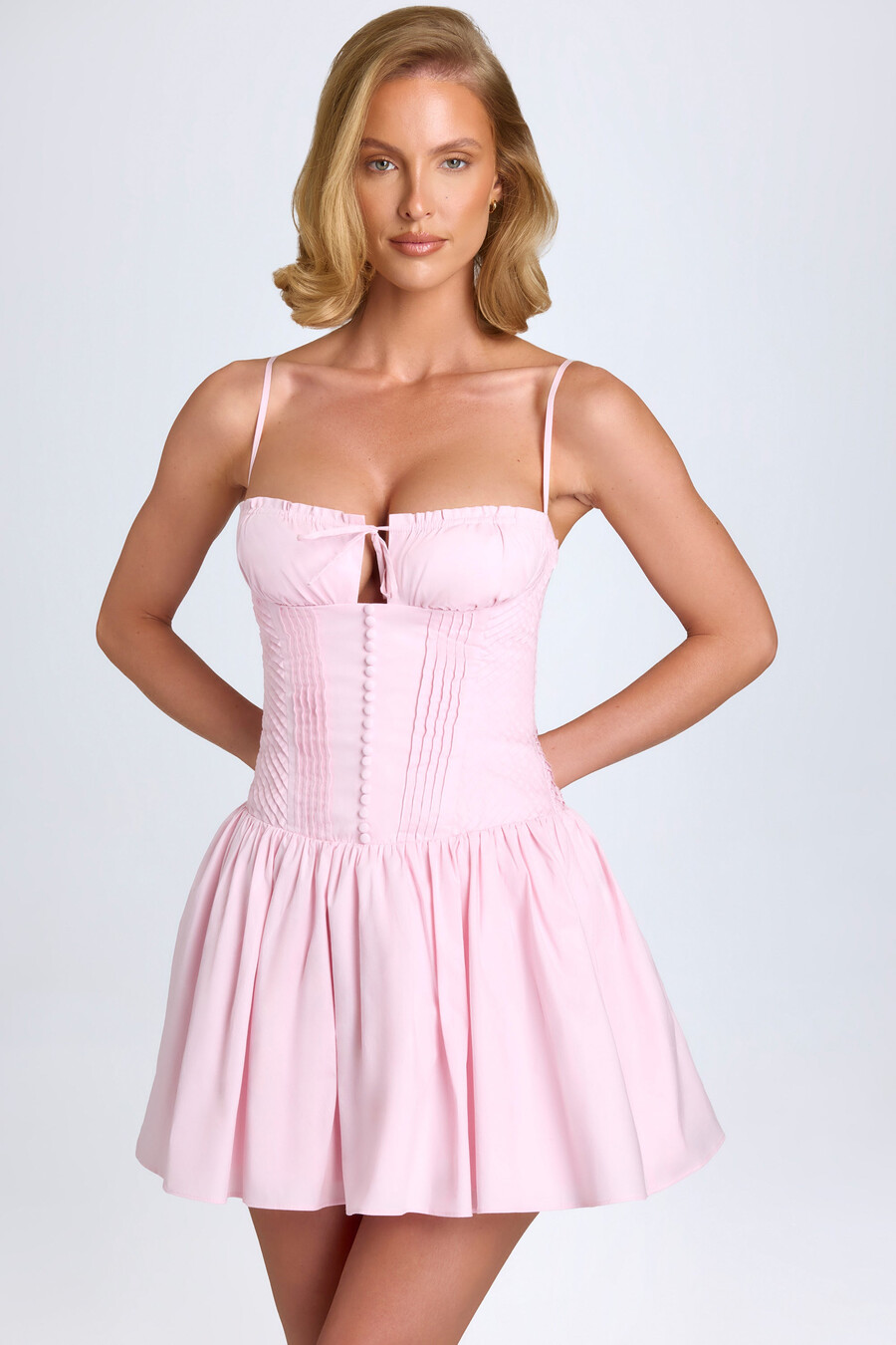 pintucked shirred mini dress -mekko väri blush