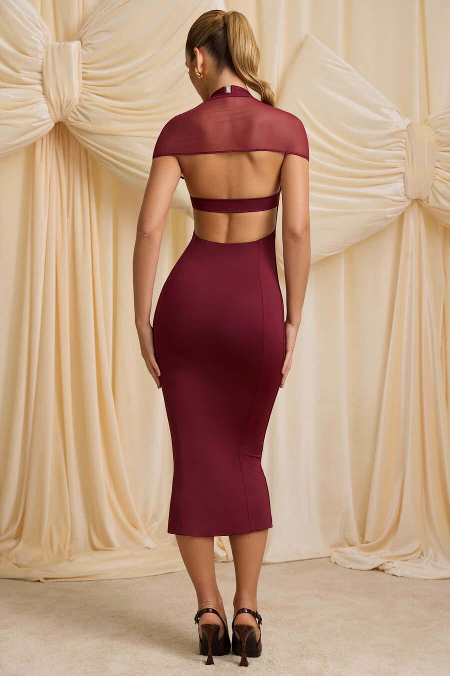 slinky jersey open back midaxi -mekko viininpunaisena
