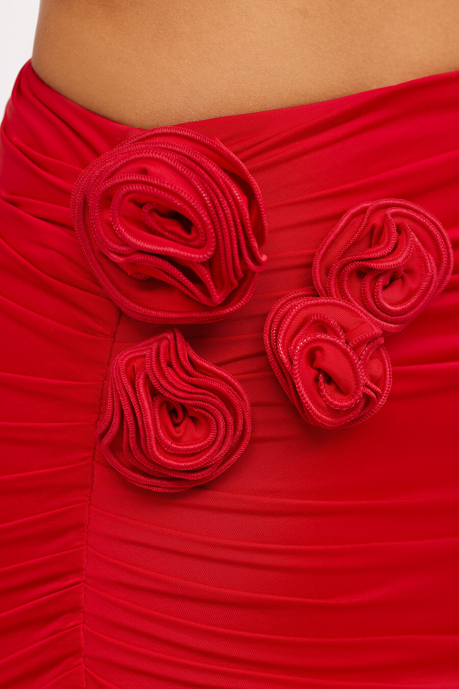 slinky jersey rose detail mid rise maxi hame scarlet red