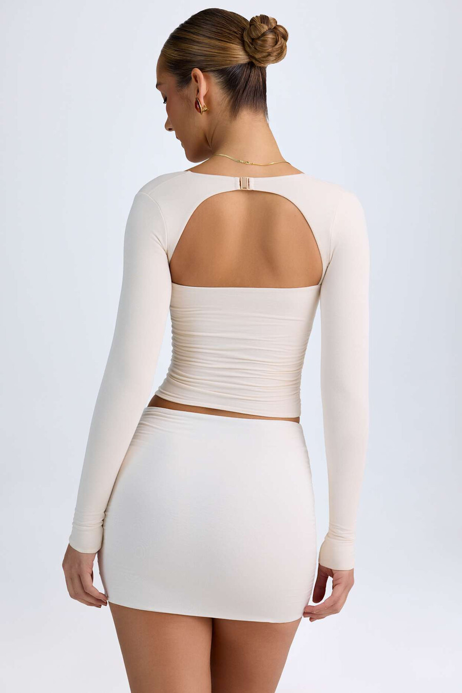 modal halterneck ruched top ivory