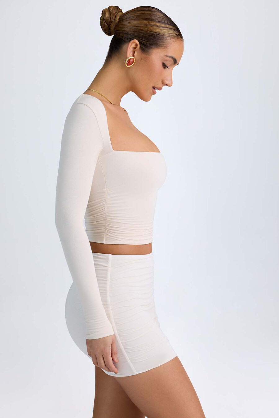 modal halterneck ruched top ivory