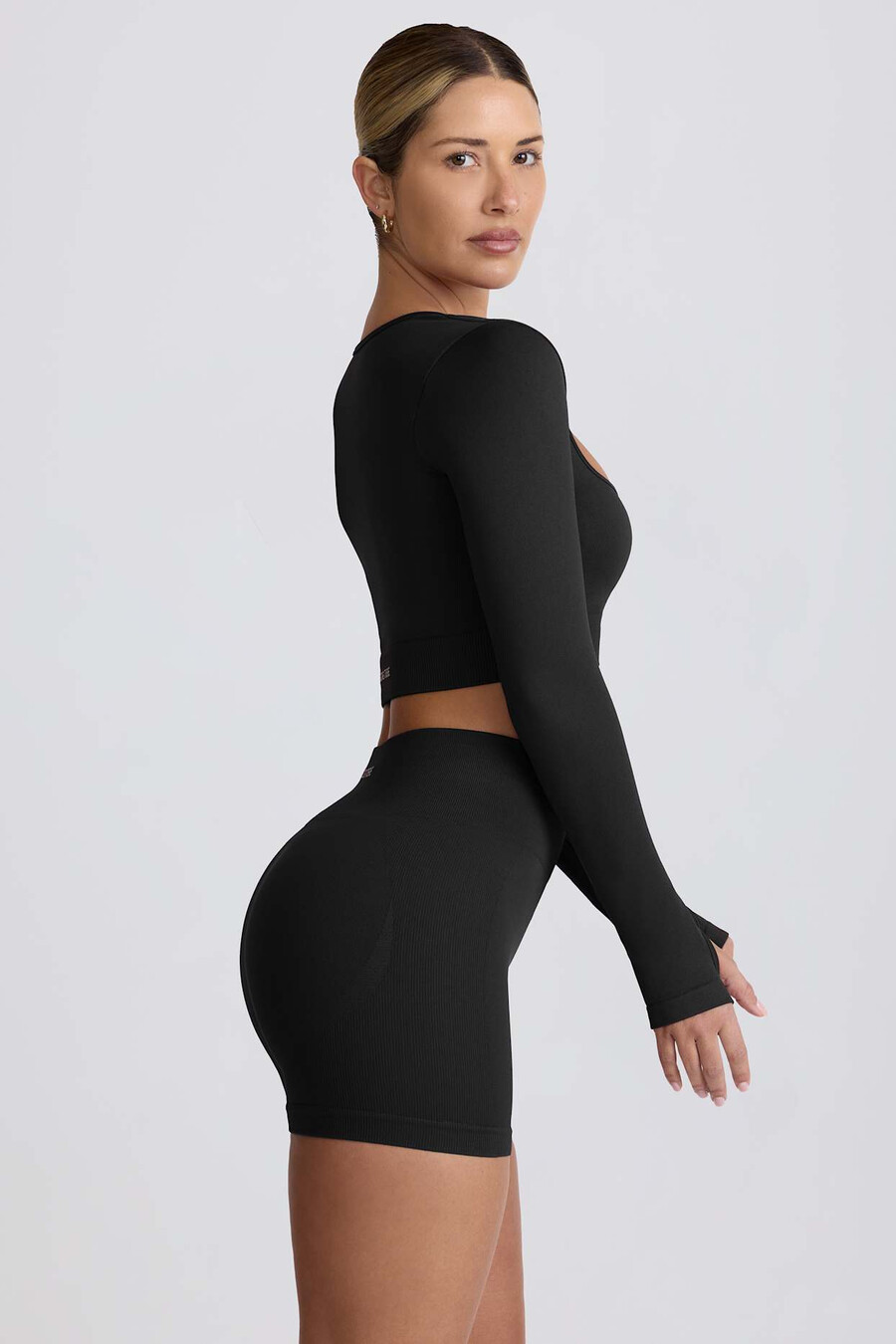 super sculpt saumaton pitkähihainen crop toppi mustana