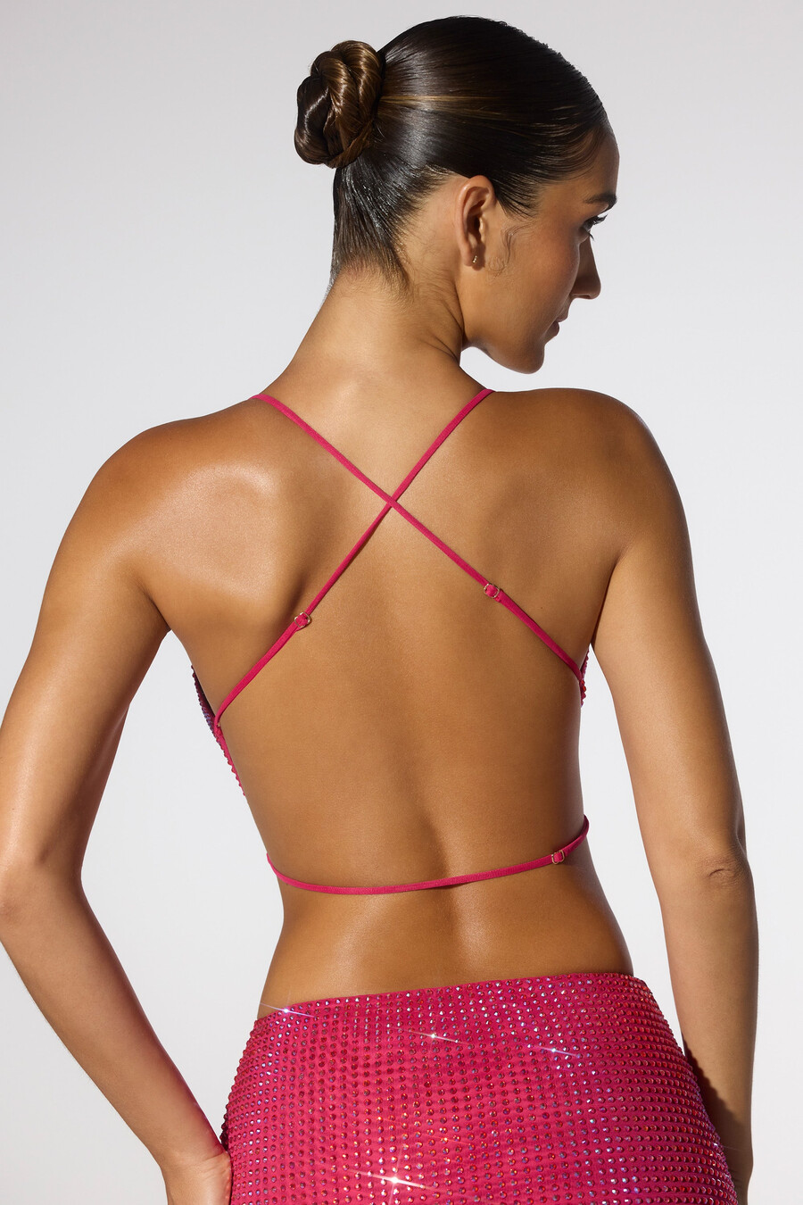 koristeltu cowl neck -kauluksella varustettu avoin crop-toppi pinkki
