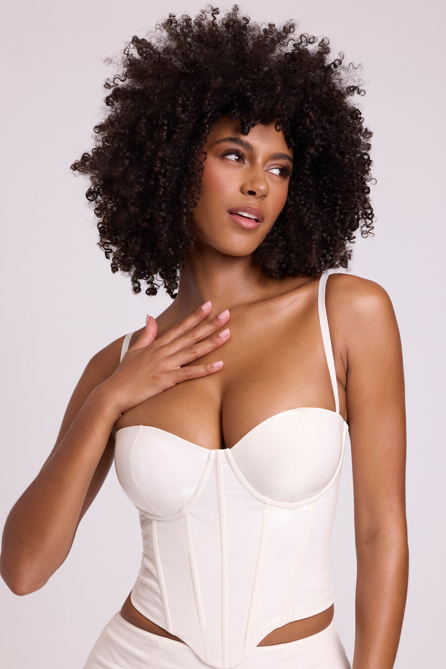 vinyylillä tuettu korsetti crop top valkoinen