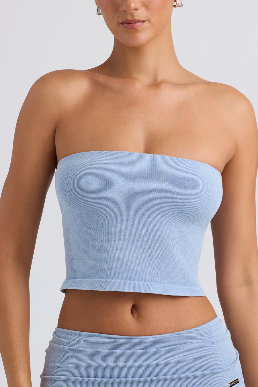 bandeau-tyylinen crop-toppi väri pesty sininen