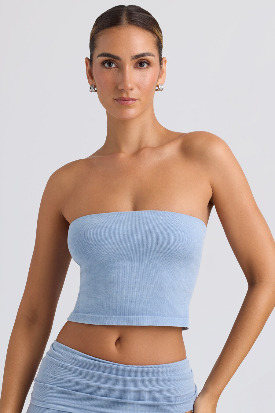bandeau-tyylinen crop-toppi väri pesty sininen