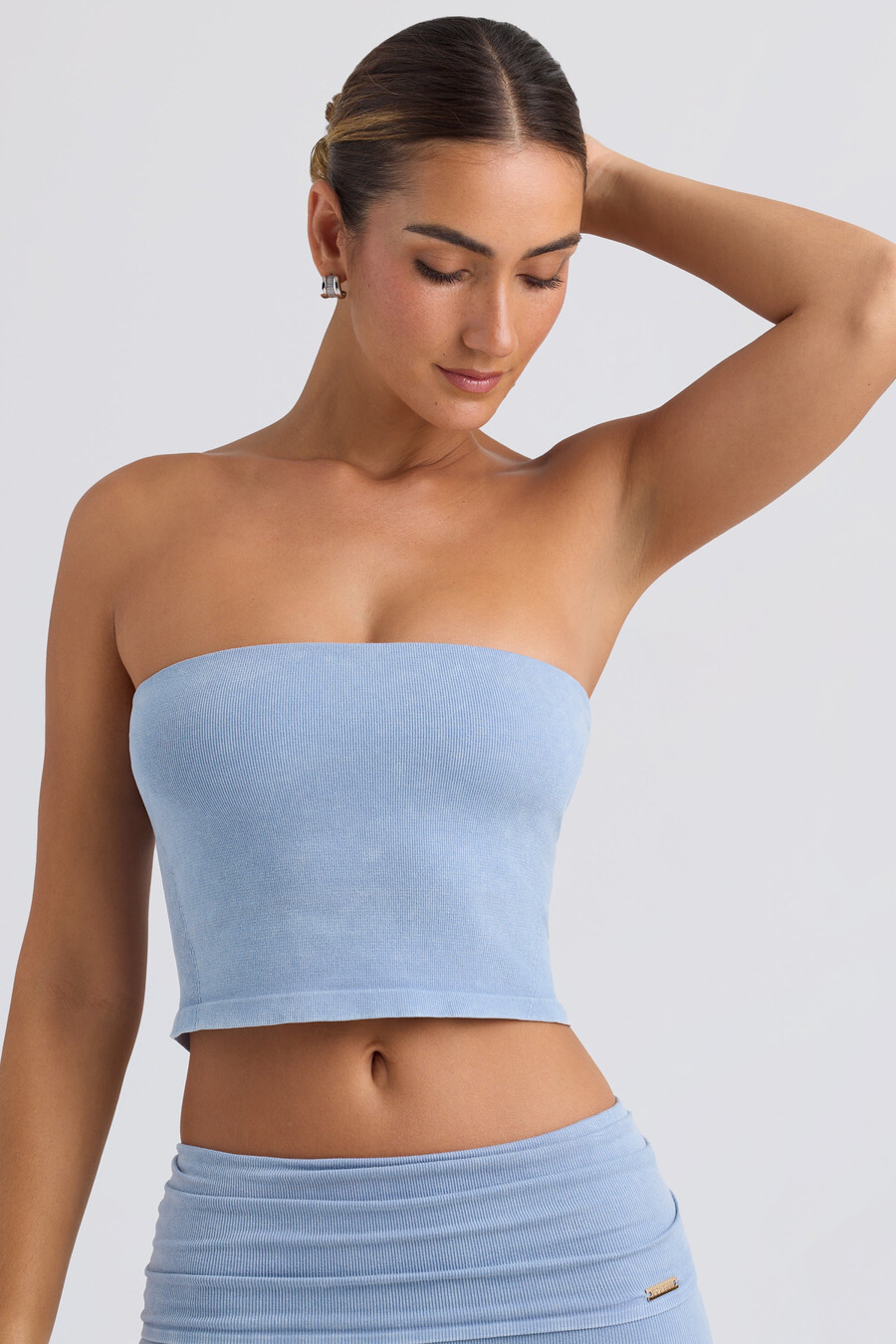 bandeau-tyylinen crop-toppi väri pesty sininen