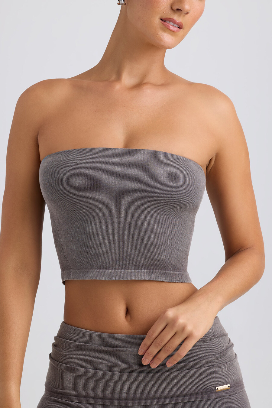 bandeau-tyylinen crop-toppi väri pesty hiilenharmaa